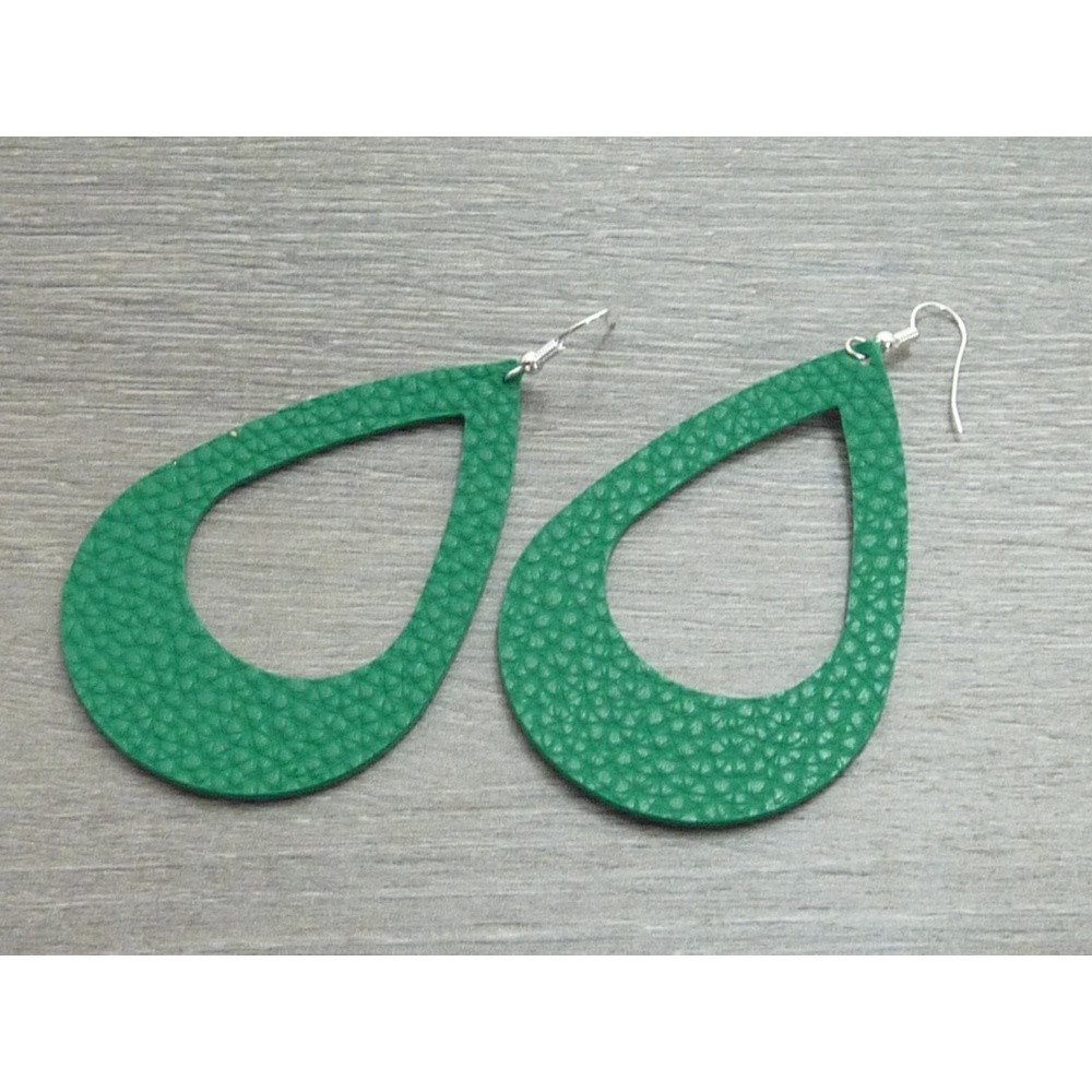 Green Leather Teardrop Earrings
